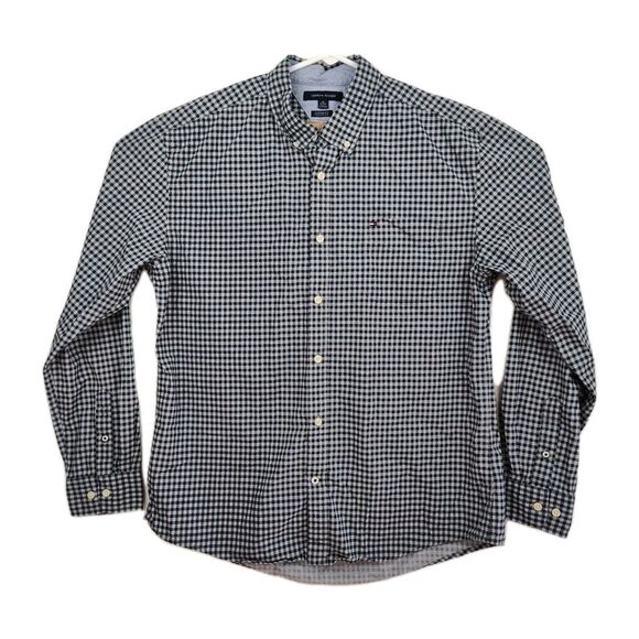 🔥Tommy Hilfiger men's button-up shirt, Size XL, blue/white plaid, long sleeves - Picture 1 of 11